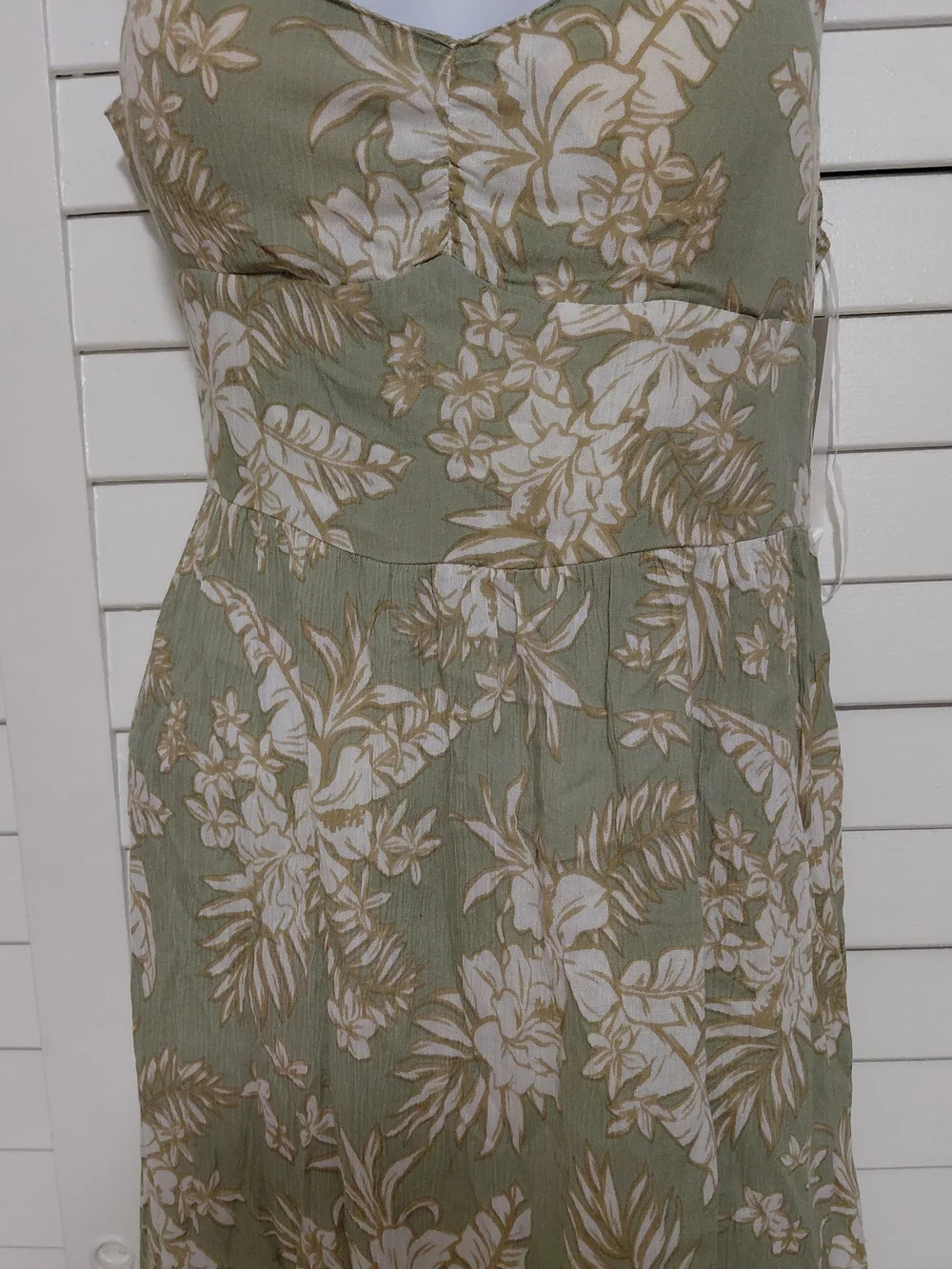 Sage Green Floral Maxi Dress Size Large Rayon Tropical Resort Summer Sundress - Picture 6 of 8